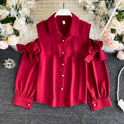 Γυναικείο πουκάμισο νέο μοντέλο με γυμνούς ώμους και κουμπιά