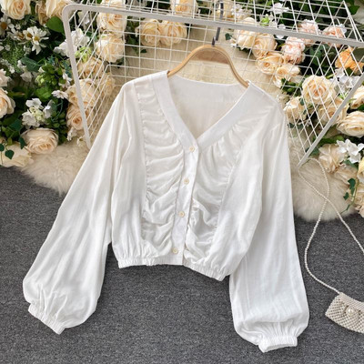 Γυναικείο πουκάμισο με λαιμόκοψη και μακριά μανίκια