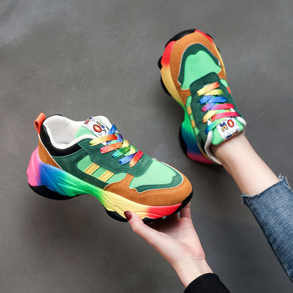 Tenisi dama multicolori cu talpa inalta