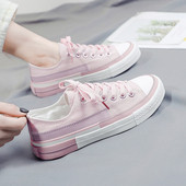 Casual γυναικεία αθλητικά παπούτσια με κορδόνια σε ροζ και μαύρο χρώμα