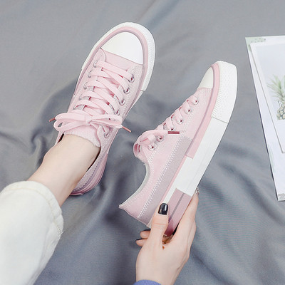 Casual γυναικεία αθλητικά παπούτσια με κορδόνια σε ροζ και μαύρο χρώμα