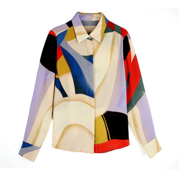 Krāsains sieviešu šifona krekls ar pogām un klasisku apkakli