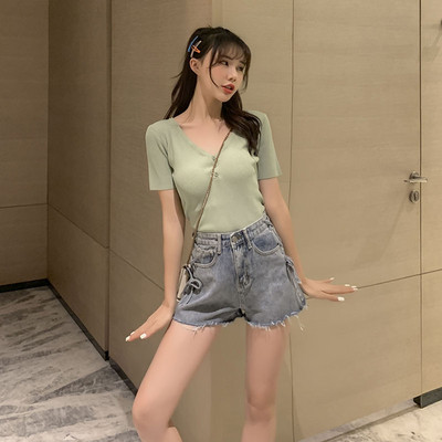 Γυναικείο, κοντό τζιν σορτς κλασικό μοντέλο με κορδόνια