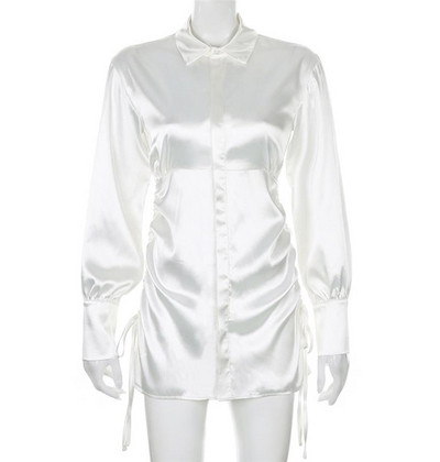 Γυναικείο casual πουκάμισο με κλασικό κολάρο και κορδόνια σε λευκό χρώμα