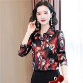 Satiinist naiste särk klassikalise krae ja pikkade varrukatega