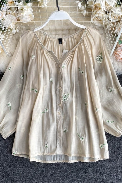 Cămașă retro de damă lată cu broderie