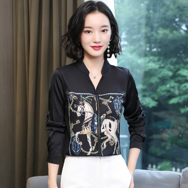 Női szatén ing rátéttel és hosszú ujjal