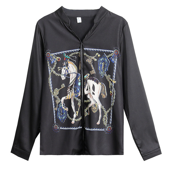 Női szatén ing rátéttel és hosszú ujjal