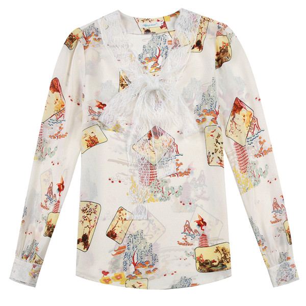 Sieviešu krekls ar V-veida kakla izgriezumu un mežģīnēm