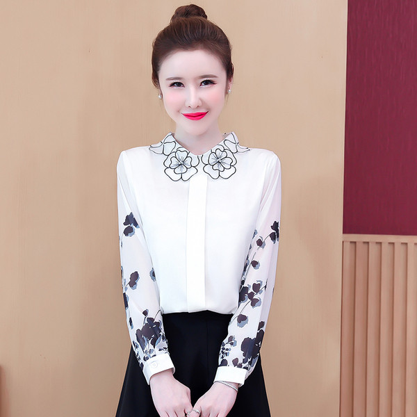 Moodne aplikatsiooniga ja pikkade varrukatega naiste särk