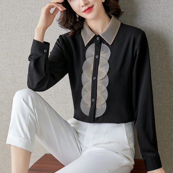 Új modell női ing hosszú ujjal és klasszikus gallérral