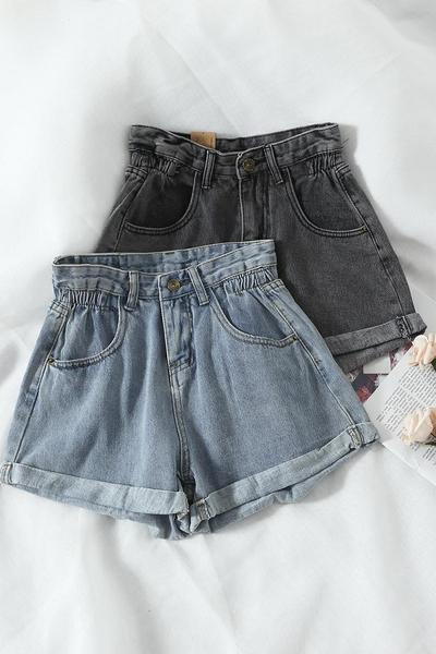 Pantaloni scurți casual din denim cu talie elastică și mărimi până la 5XL