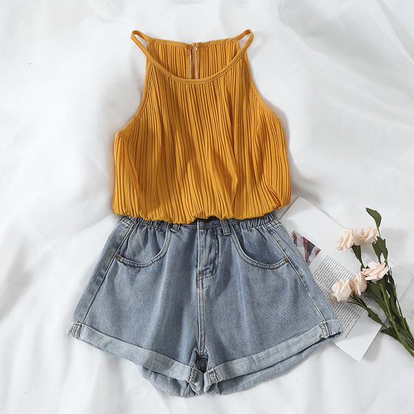 Pantaloni scurți casual din denim cu talie elastică și mărimi până la 5XL