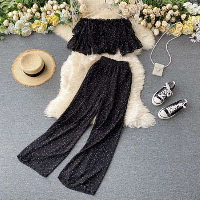 Μοντέρνο σετ -  κοντή μπλούζα και μακρύ παντελόνι