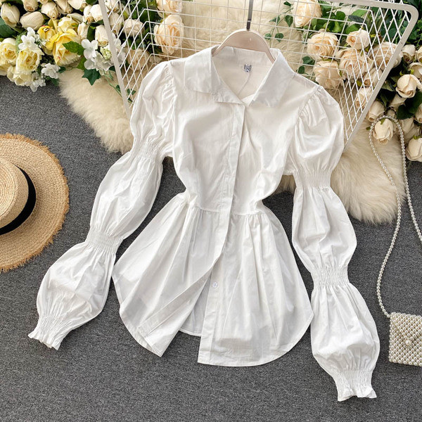 Tavaszi-őszi női ing hímzéssel és tüllel