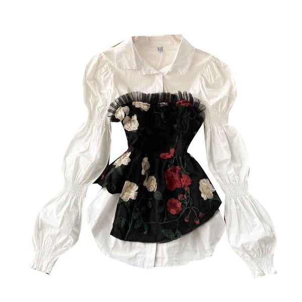 Tavaszi-őszi női ing hímzéssel és tüllel