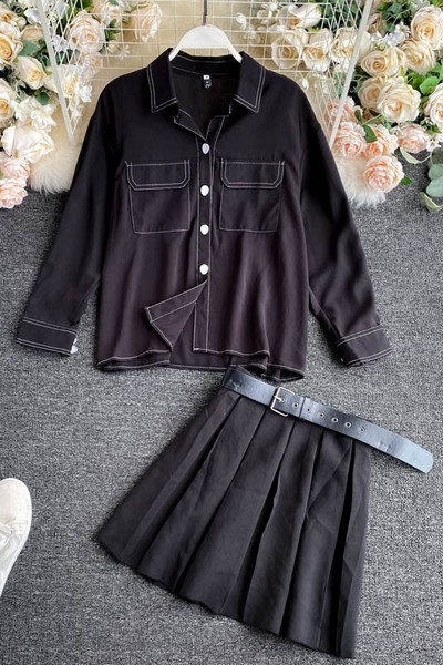 Moderns sieviešu kreklu un svārku komplekts ar jostu