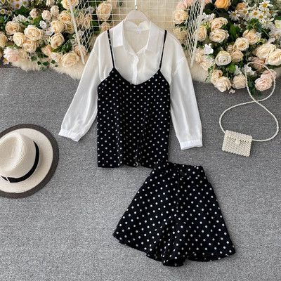 Γυναικείο σετ πουκάμισο, αμάνικο μπλουζάκι και παντελόνι