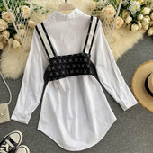 Μακρύ κομψό γυναικείο πουκάμισο με μακριά μανίκια σε τέσσερα χρώματα