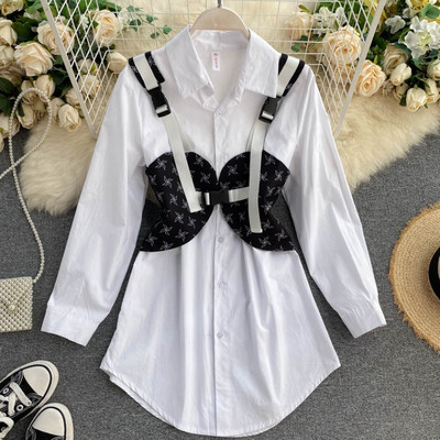 Μακρύ κομψό γυναικείο πουκάμισο με μακριά μανίκια σε τέσσερα χρώματα