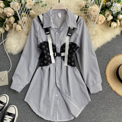 Μακρύ κομψό γυναικείο πουκάμισο με μακριά μανίκια σε τέσσερα χρώματα