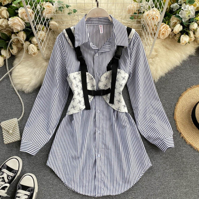 Μακρύ κομψό γυναικείο πουκάμισο με μακριά μανίκια σε τέσσερα χρώματα