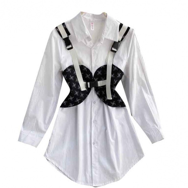 Μακρύ κομψό γυναικείο πουκάμισο με μακριά μανίκια σε τέσσερα χρώματα