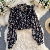 Alkalmi női sifon ing virágmintával és gombokkal