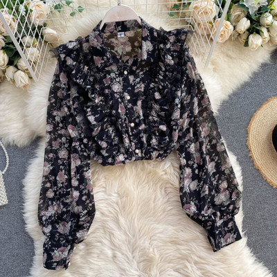 Alkalmi női sifon ing virágmintával és gombokkal