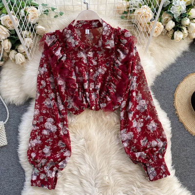 Alkalmi női sifon ing virágmintával és gombokkal