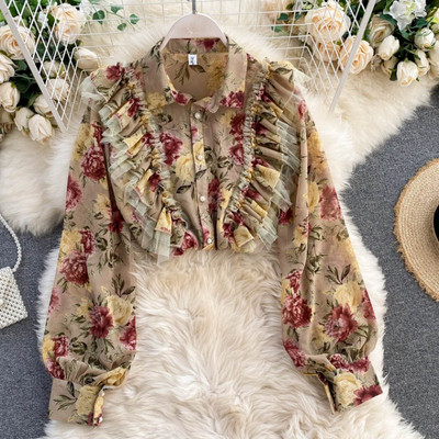 Alkalmi női sifon ing virágmintával és gombokkal