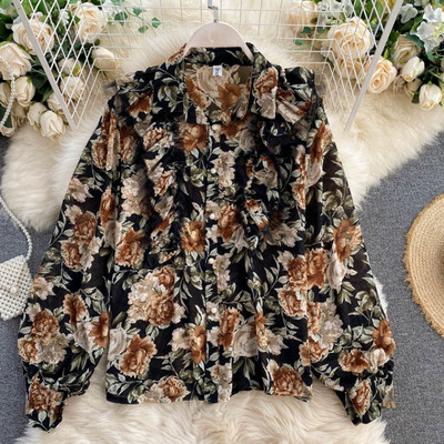 Alkalmi női sifon ing virágmintával és gombokkal