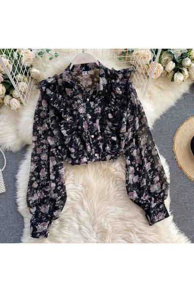 Alkalmi női sifon ing virágmintával és gombokkal