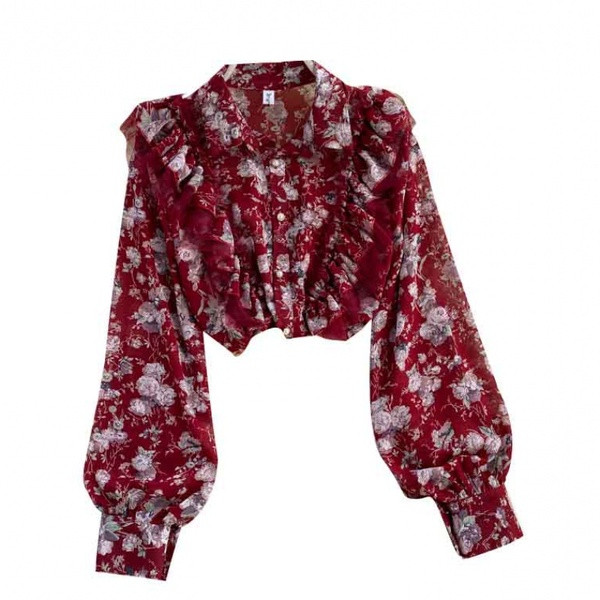 Alkalmi női sifon ing virágmintával és gombokkal
