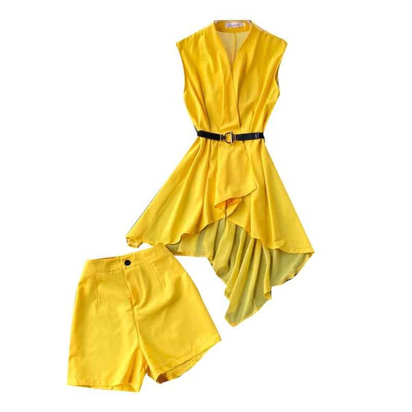 Moodne naiste komplekt šifoonist särgist ja kõrge vöökohaga pükstest