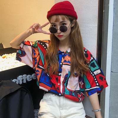 Női alkalmi ing klasszikus gallérral és rövid ujjal