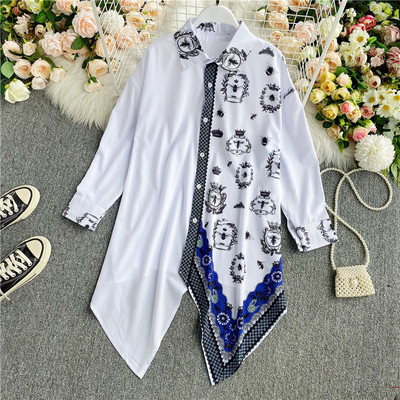 Γυναικείο καθημερινό ασύμμετρο μοντέλο πουκάμισο