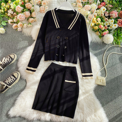 Moodne naiste kardiganide komplekt nööpide ja seelikuga