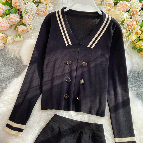 Moodne naiste kardiganide komplekt nööpide ja seelikuga