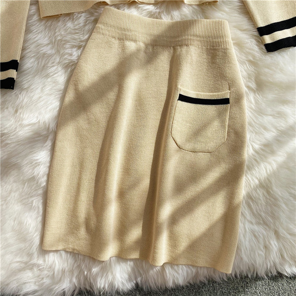 Moodne naiste kardiganide komplekt nööpide ja seelikuga