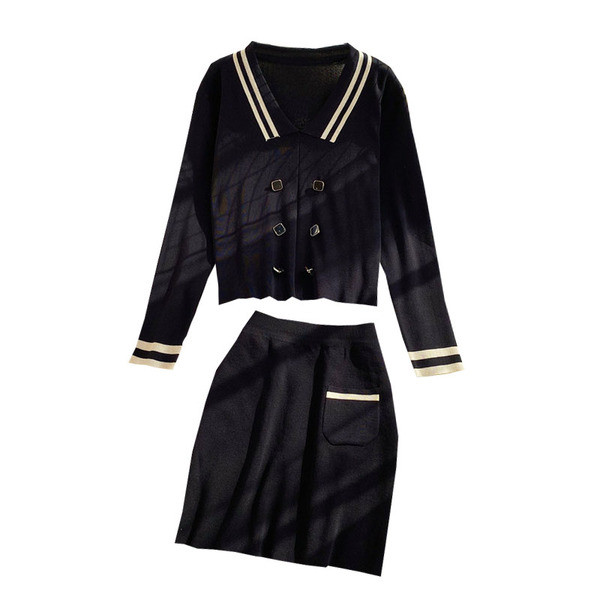 Moodne naiste kardiganide komplekt nööpide ja seelikuga