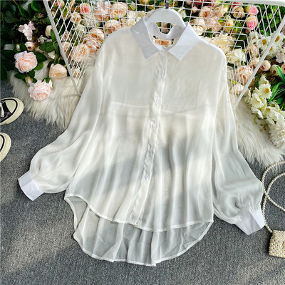 Casual γυναικείο πουκάμισο με κλασικό γιακά -  φαρδιά μοντέλο