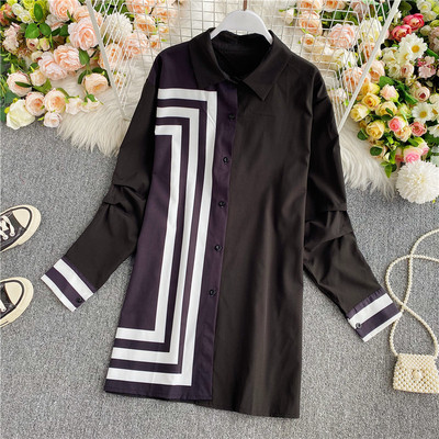 Μοντέρνο γυναικείο μακρύ πουκάμισο με κλασικό γιακά