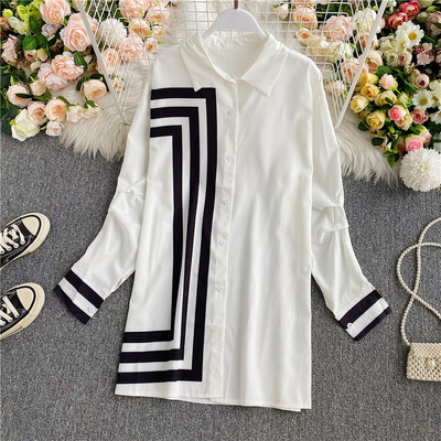 Μοντέρνο γυναικείο μακρύ πουκάμισο με κλασικό γιακά