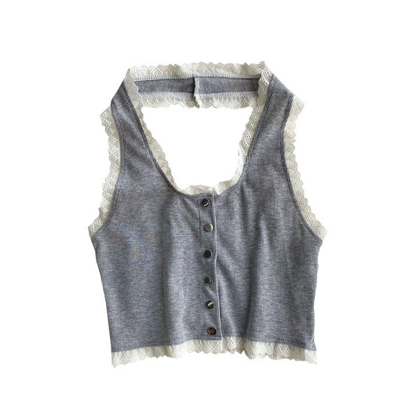 Napi rövid női felső gombokkal és csipkével