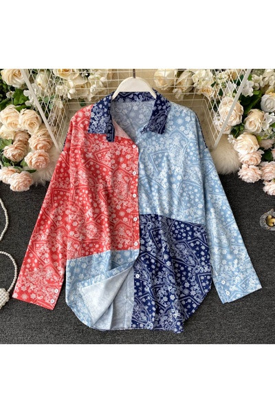 Naiste vabaajasärk klassikalise krae ja kolme värvi nööpidega