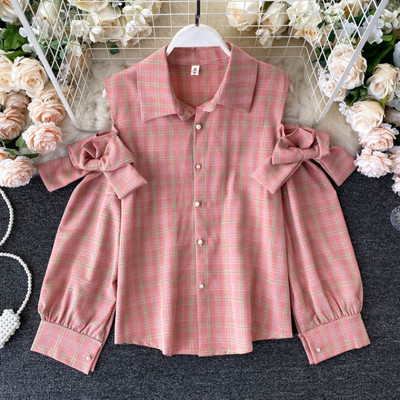 Γυναικείο casual πουκάμισο με γυμνούς ώμους και κορδέλα σε διάφορα χρώματα