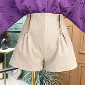 Pantaloni scurti de dama din imitatie de piele cu talie inalta si fermoare