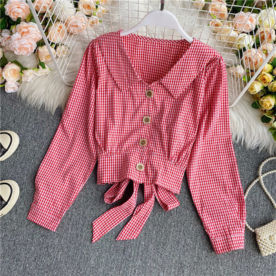 Vabaaja naiste lühike särk spitsikaela ja nööpidega