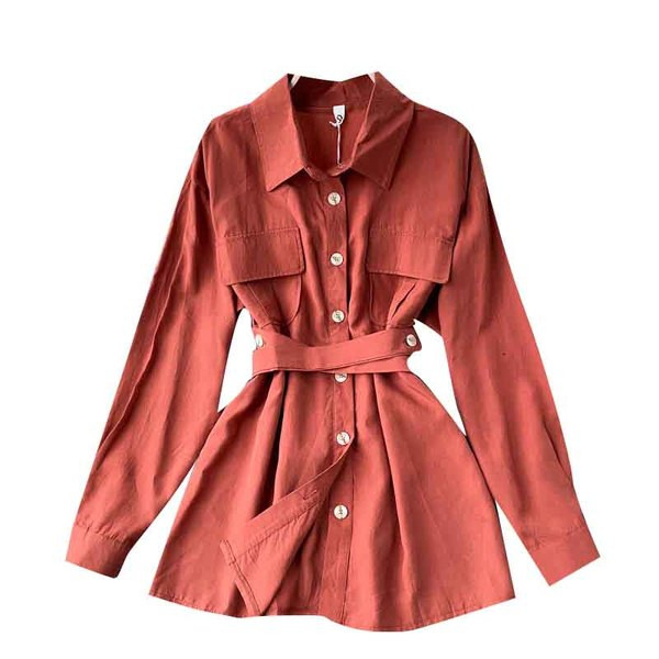 Moodne naiste särk nööpide ja vööga